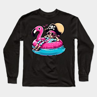 Pool Party Pirate Pink Float Funny Pirate Long Sleeve T-Shirt